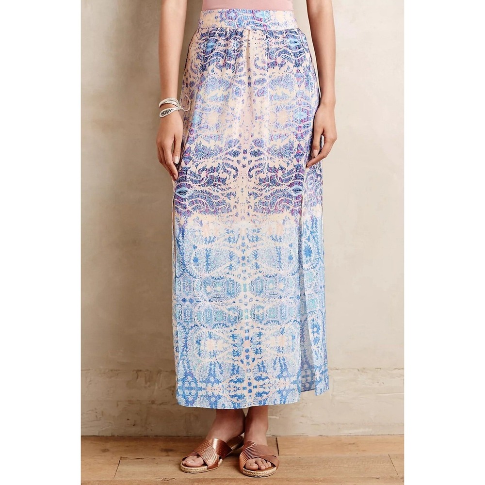 Maeve Anthropologie Waimea Silk Paisley Maxi Skirt Blue Purple Petite Small SP
